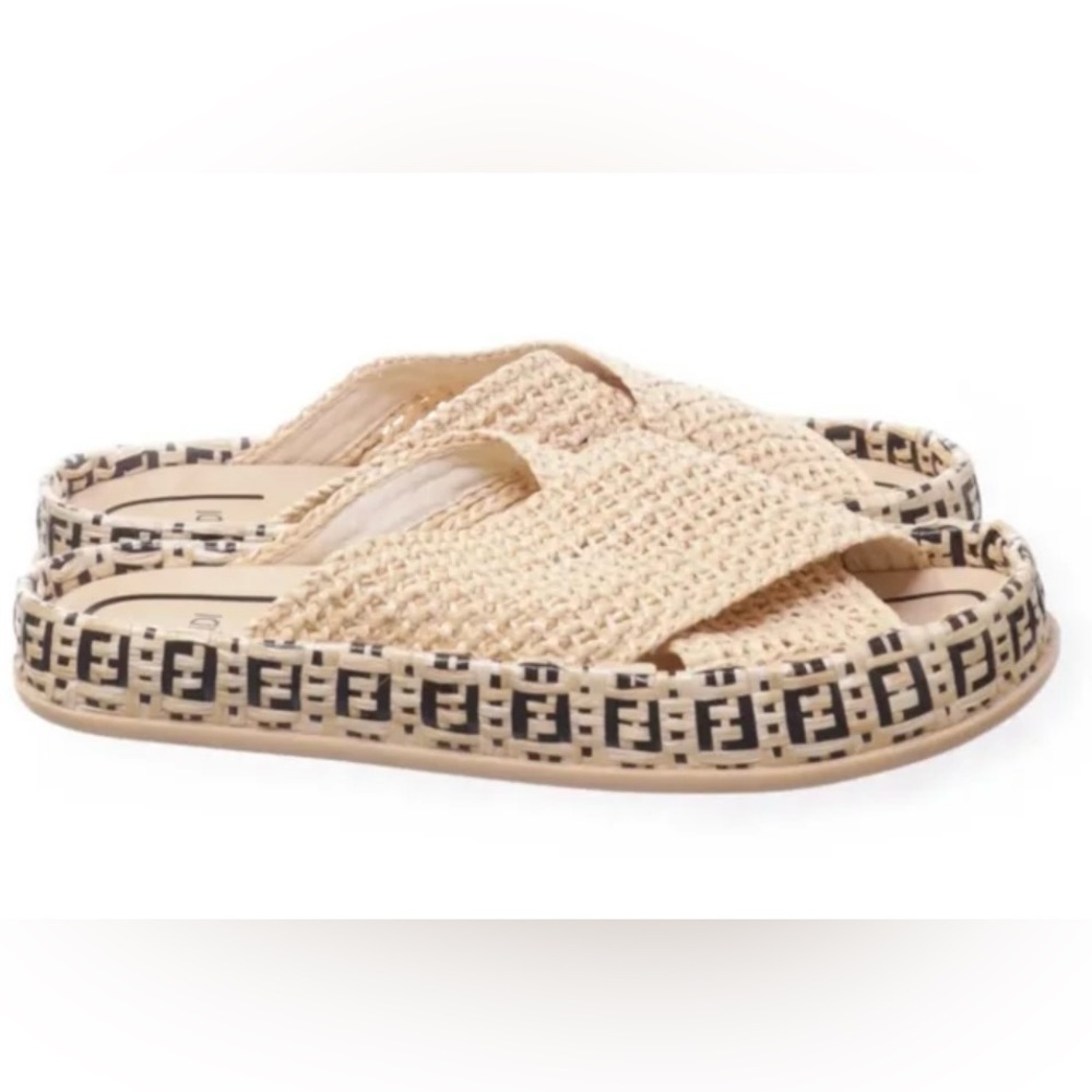 FENDI Raffia FF Slide Sandals